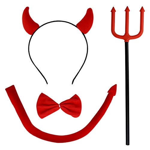 Jmkcoz Halloween-Teufelskostüm-Set, Teufelshorn, Stirnband, roter Teufelsschwanz, Fliege, Teufel, rote Heugabel, Dämon, Cosplay, Haarreifen, Zubehör für Mottoparty, Requisite, Kostümdekorationen Jmkcoz Halloween-Teufelskostüm-Set, Teufelshorn, Stirnband, roter Teufelsschwanz, Fliege, Teufel, rote Heugabel, Dämon, Cosplay, Haarreifen, Zubehör für Mottoparty, Requisite, Kostümdekorationen von Jmkcoz