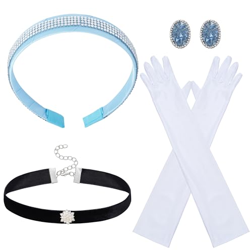 Jmkcoz Prinzessinnen-Kostüm-Zubehör für Damen, Prinzessinnen-Stirnband, Samt-Choker, lange Handschuhe, Ohrringe, Set für Halloween, Cosplay, Verkleidungsparty von Jmkcoz