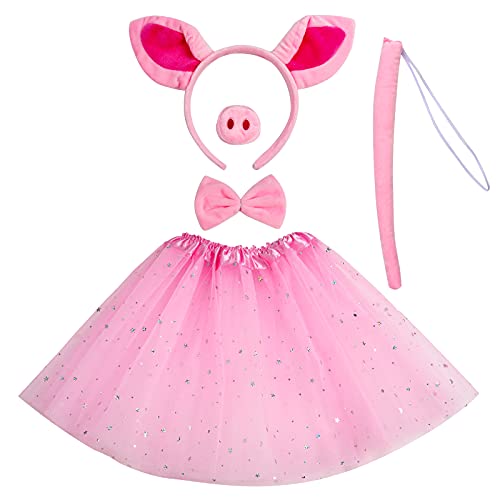 Jmkcoz Tier-Kostüm-Set, rosa Schweineohren, Stirnband, Nasenschwanz, Fliege, Tutu, Rock für Halloween, Cosplay, Kostümparty Jmkcoz Tier-Kostüm-Set, rosa Schweineohren, Stirnband, Nasenschwanz, Fliege, Tutu, Rock für Halloween, Cosplay, Kostümparty von Jmkcoz