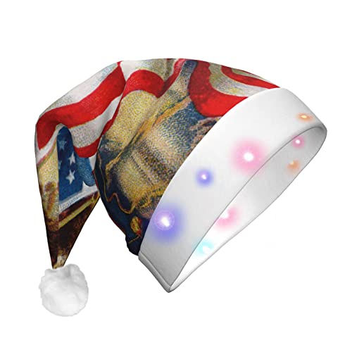 Jmorco Amerikanische USA-Flagge Adler Kunst Gedruckt Santa Hut, Led Weihnachtsmütze Erwachsene Unisex Xmas Hut Für Weihnachten Urlaub Party Neujahr von Jmorco