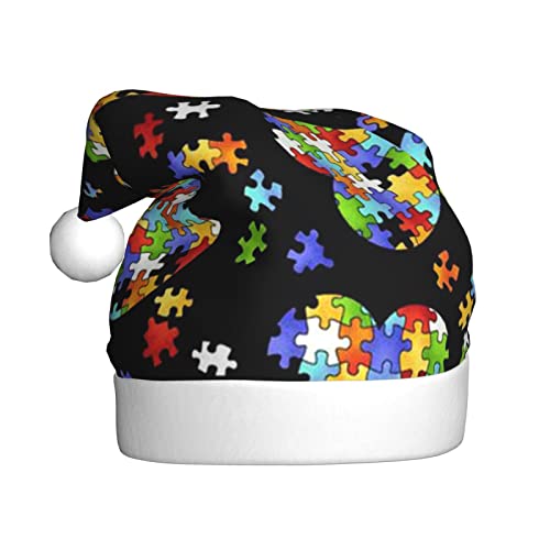 Jmorco Autismus Bewusstsein Puzzle Teile Herz Gedruckt Weihnachtsmütze Für Erwachsene, Unisex Weihnachtsmann Hut Xmas Urlaub Hut Für Weihnachten Neujahr Festliche Urlaub Party von Jmorco