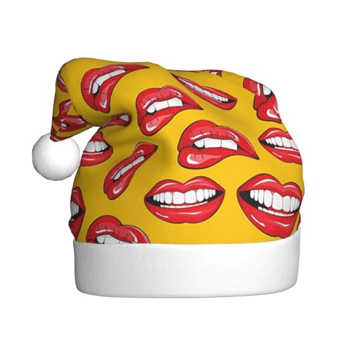 Jmorco Frauen lächelnd und beißend ihr roter Mund bedruckte Weihnachtsmütze für Erwachsene, Unisex Weihnachtsmütze Xmas Urlaub Hut für Weihnachten Neujahr Festliche Urlaub Party von Jmorco
