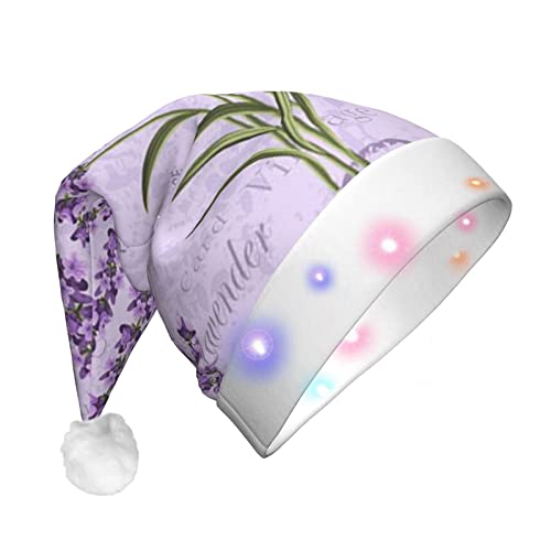 Jmorco Lavendel Stempel Gedruckt Santa Hut, Led Weihnachtsmütze Erwachsene Unisex Xmas Hut Für Weihnachten Urlaub Party Neujahr von Jmorco