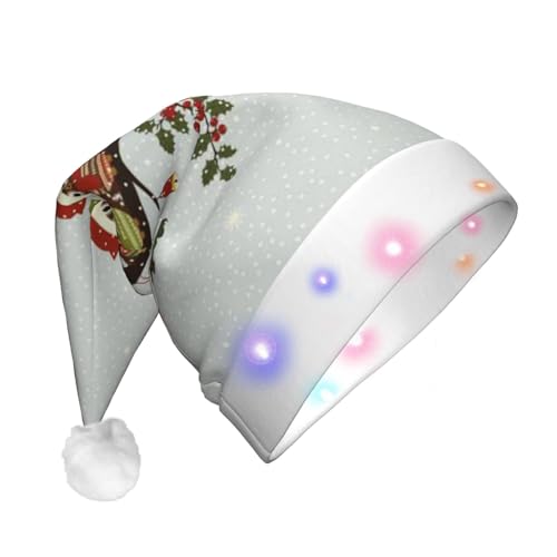 Jmorco Niedliche Weihnachtsmütze mit Eulen auf Ast, bedruckte Weihnachtsmütze, LED-Weihnachtsmütze, Erwachsene, Unisex, Weihnachtsmütze für Weihnachten, Urlaub, Party, Neujahr von Jmorco