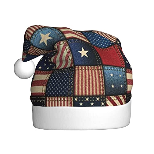 Jmorco Weihnachtsmütze mit amerikanischer Flagge, Patchwork, bedruckt, für Erwachsene, Unisex, Weihnachtsmannmütze, Weihnachtsmütze für Weihnachten, Neujahr, festliche Feiertagsparty von Jmorco