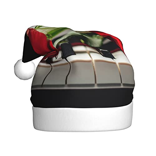 Jmorco Weihnachtsmütze mit roter Rose auf Klavier, Weihnachtsmütze für Erwachsene, Weihnachtsmütze für Heiligabend, Geschenke, Neujahr, festliche Feiertage, Partyzubehör von Jmorco
