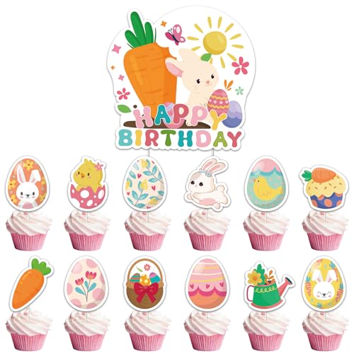 Ostern Kuchen Dekoration, 49 Stück Ostern Tortendeko, Ostern Hase Cupcake Toppers Cake Topper, Ostern Muffin Deko für Babypartys, Geburtstag, Osterparty von JoUbi