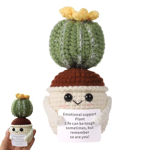 Joalpysm Häkeln Positives Kaktus Geschenk, Emotionale Unterstützung Geschenk, Positive Geschenke, Emotionale Unterstützung Pflanze, Häkeln Kaktus mit Ermutigungskarte, Positives Häkelgeschenk für von Joalpysm