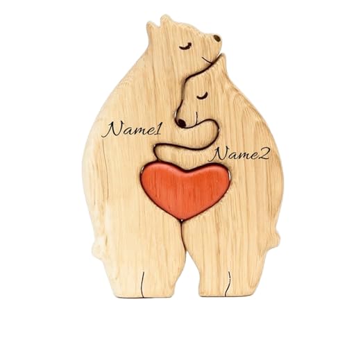 Joayuezo Personalisierte Holz Puzzle Holzkunstpuzzle Skulpturen Desktop Ornament Geschenk für Familie, Oma, Opa Mama, Papa, Eltern (Bear 2) von Joayuezo
