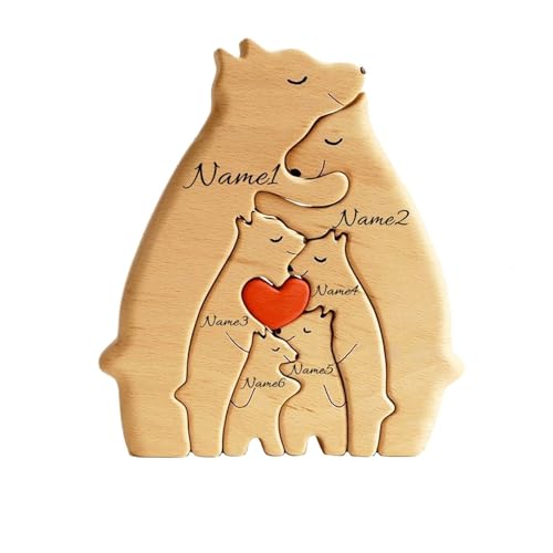 Joayuezo Personalisierte Holz Puzzle Holzkunstpuzzle Skulpturen Desktop Ornament Geschenk für Familie, Oma, Opa Mama, Papa, Eltern (Bear 6) von Joayuezo