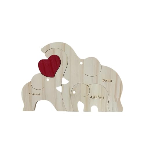 Joayuezo Personalisierte Holz Puzzle Holzkunstpuzzle Skulpturen Desktop Ornament Geschenk für Familie, Oma, Opa Mama, Papa, Eltern (Elephant 3) von Joayuezo
