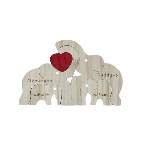 Joayuezo Personalisierte Holz Puzzle Holzkunstpuzzle Skulpturen Desktop Ornament Geschenk für Familie, Oma, Opa Mama, Papa, Eltern (Elephant 4) von Joayuezo