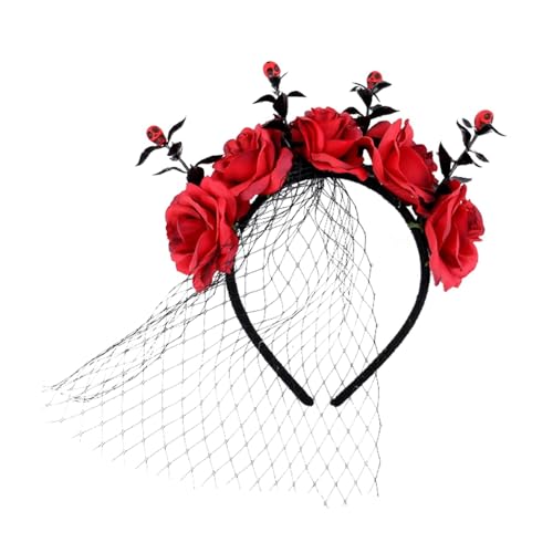 Joberio Halloween-Blumenkrone – Halloween-Schleier-Stirnband, Stirnband, Krone, Halloween-Haarreifen, Halloween-Haarreifen, Gothic-Blumen-Haarreifen, Festival-Blumenkrone für Mädchen, Kinder, Jungen von Joberio