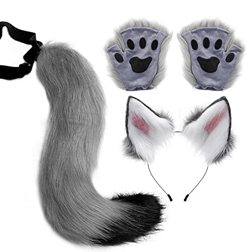 Kostüm Set Kunstleder 3 Stück Wolf Foox Kostüm Wolf Schwanz Clip Ohren Handschuhe Hautfreundlich Wolf Ohren Schwanz Set Eingebauter biegbarer Draht Wolf Kostüm Wolf Foox Schwanz für Anime Kostüm Set Kunstleder 3 Stück Wolf Foox Kostüm Wolf Schwanz Clip Ohren Handschuhe Hautfreundlich Wolf Ohren Schwanz Set Eingebauter biegbarer Draht Wolf Kostüm Wolf Foox Schwanz für Anime von Joberio