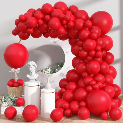 113 Stück Rot Luftballon Girlande, 18 Zoll 12 Zoll 10 Zoll 5 Zoll Matt Rote Helium Latex Ballons Rot Partyballons Set Rote Luftballons für Geburtstag Valentinstag Weihnachten Hochzeit Party Dekoration von Jobkoo