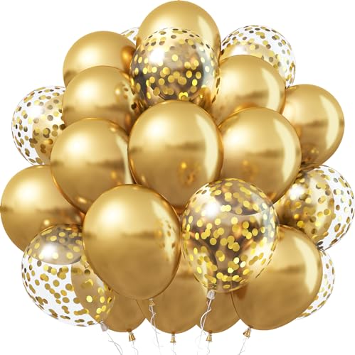 Luftballons Gold, 12 Zoll 40 Stück Metallic Chrom Goldene Konfetti Latex Ballons, Luftballon Glitzer Gold Metallisch Helium Partyballons Kit für Geburtstag Hochzeit Abschluss Babyparty Silvester Deko von Jobkoo