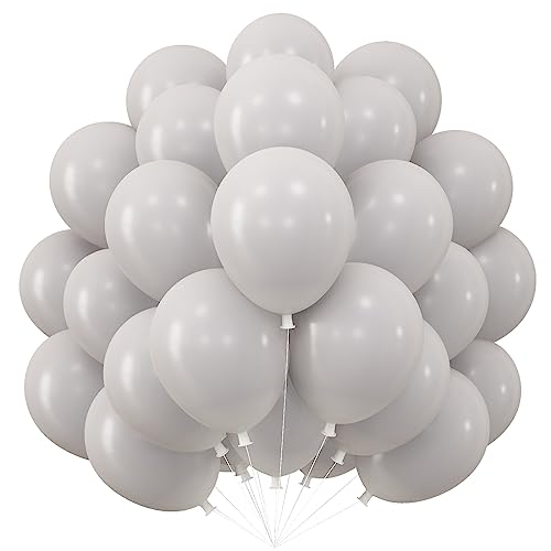 50 Stück Luftballons Sand Weiß, Doppelschichten Matt Hellgrau Latex Helium Ballon 10 Zoll Retro Graue Luftballon Sandweiss Party Ballons für Geburtstag Babyparty Boho Hochzeit Verlobung Party Deko von Jobkoo