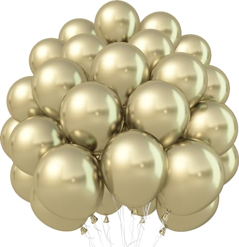 50 Stück Metallic Gold Luftballons, 10 Zoll Chrom Goldene Helium Ballons Set, Glänzend Dickes Hellgold Metallisch Latex Partyballons für Männer Frauen Geburtstag Hochzeit Babyparty Bachelorette Deko von Jobkoo