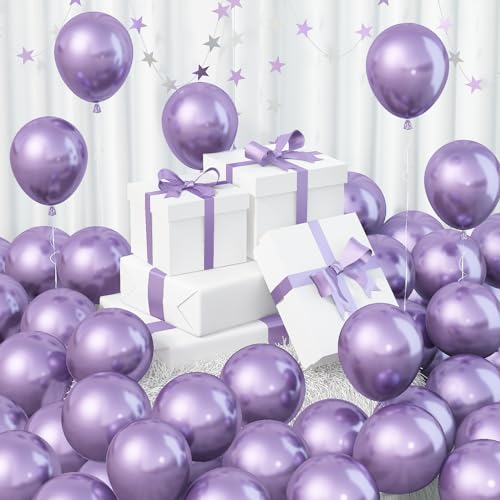 60 Stück Luftballons Metallic Lila, Chrom Hell Lila Flieder Helium Ballons, 5 Zoll Glänzend Dickes Violett Pastell Lila Metallisch Latex Partyballon Set für Mädchen Geburtstag Jubiläum Babyparty Deko von Jobkoo