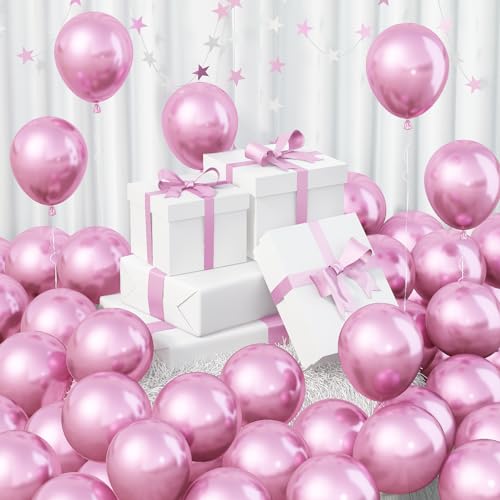 60 Stück Luftballons Metallic Rosa, Chrom Hellrosa Helium Ballons, 5 Zoll Glänzend Retro Rosa Metallisch Latex Partyballon Set für Mädchen Hochzeitstag Verlobung Jubiläum Geburtstag Babyparty Deko von Jobkoo