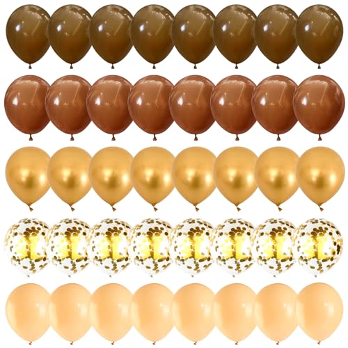 Luftballons Beige Braun Gold, 60 Stück Braun Beige Ballons mit Gold Konfetti Luftballons Metallic Gold Luftballons, Kaffee Braun Aprikose Luftballons für Kinder Geburtstag Babyparty Hochzeit Deko von Jobkoo