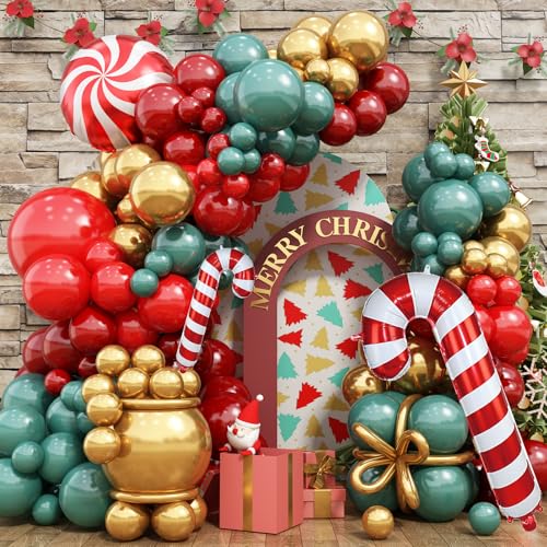 Weihnachten Luftballon Girlande, 125 Stück Weihnachten Ballon Girlande Rot Grün Gold Metallic Ballons, Merry Christmas Balloons Süssigkeit Zuckerstange Folienballons für Xmas Neujahr Weihnachtsdeko Weihnachten Luftballon Girlande, 125 Stück Weihnachten Ballon Girlande Rot Grün Gold Metallic Ballons, Merry Christmas Balloons Süssigkeit Zuckerstange Folienballons für Xmas Neujahr Weihnachtsdeko von Jobkoo