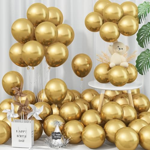 Jobkoo 5 Zoll Luftballons Gold, 60 Stück Klein Rund Latex Ballons Goldene, Mini Metallic Gold Party Ballons, Chrom Golden Helium Ballon Für Geburtstagsdeko Abschluss Hochzeit Verlobung Babyparty Deko von Jobkoo