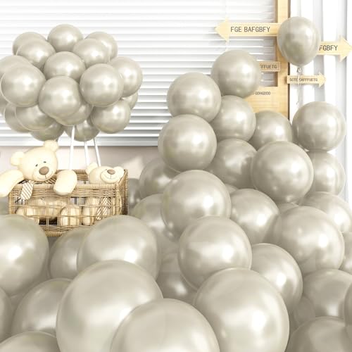 Luftballons Beige 12 Zoll, 60 Stück Perlen Sand Weiß Balloons Beige, Perlmutt Sand Weiss Creme Ballons Latex Ballon, Nude Sandweiß luftballon für Boho Geburtstagsdeko Hochzeit Babyparty Taufe Deko von Jobkoo