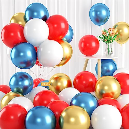 Luftballons Rot Weiß Blau, 60 Stück Rot Blau Weisse Ballons mit Metallic Gold Luftballons Metallic Blau Luftballons, Superhelden Themen Party Deko für Kinder Junge Spiderman Abschlussfeier Deko von Jobkoo
