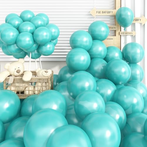 Luftballons Türkis 12 Zoll, 60 Stück Perlen Luftballon Turquoise, Perlmutt Latex Helium Türkisblaue Ballons, Hellblaue Koralle Blaugrün Ballon für Kinder Ocean Geburtstagsdeko Safari Deko Türkis von Jobkoo