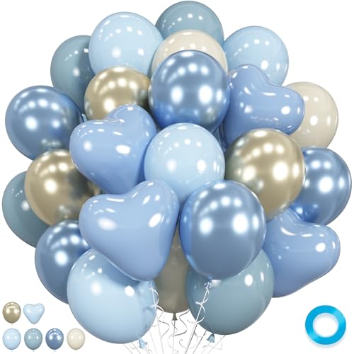 Staubige blaue und goldene Luftballons, 12 Zoll Pastell Gold Metallic Light Baby Blau Herz Luftballons, 1. Geburtstag Dekorationen für Junge Taufe, Creme Nude Ballon für Baby Brautdusche Geschlecht Staubige blaue und goldene Luftballons, 12 Zoll Pastell Gold Metallic Light Baby Blau Herz Luftballons, 1. Geburtstag Dekorationen für Junge Taufe, Creme Nude Ballon für Baby Brautdusche Geschlecht von Jobkoo