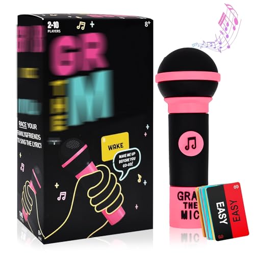 Jocanova Grab That Mic Spiel, Grab Mic Party Game, Drop The Mic Game, Familien-Karaoke-Spiel mit 125 Liedkarten, 2025 Neues Grab Your Mic Partyspiel, for 2-10 Spieler Musikliebhaber von Jocanova
