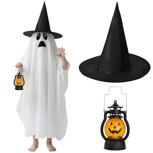 Jococs Halloween Geist Kostüm Weiß Geist Umhang Lustig mit Hexenhut Kürbis Laterne von Jococs