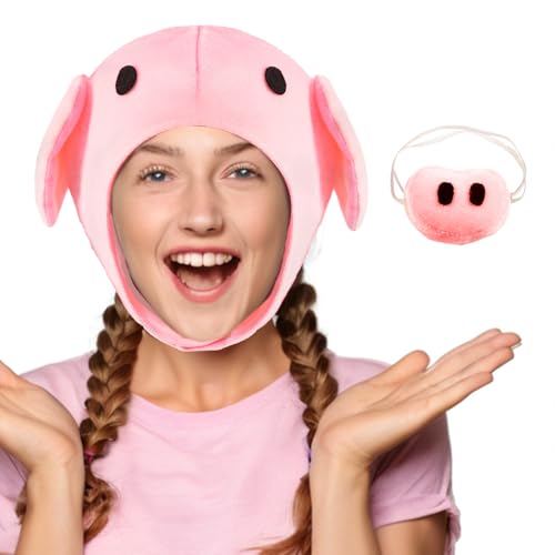 Jococs Rosa Schwein Kostüm Zubehör Set Plüsch Schweinehüte Schweinsnase Lustiger Hut Fancy Tier Cosplay für Kinder Halloween Karneval Verkleiden Spielen von Jococs