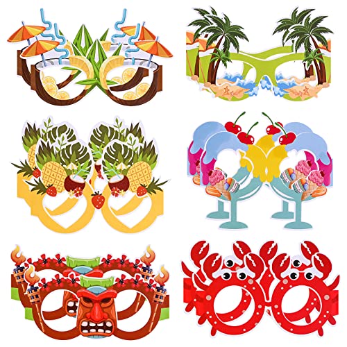12 Stück Hawaiian Lustige Brille Luau Party Papierbrille Fancy Party Brillen Neuheit Karneval Maskerade Masken Photo Booth Requisiten Rahmen Fiesta Brille Kostüm Dekoration für Kinder Erwachsene von Jodsen