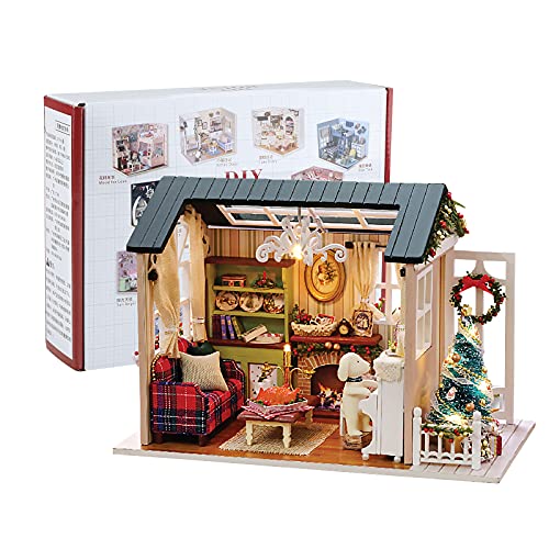 DIY Weihnachten Miniatur Dollhouse Kit,DIY Puppenhaus Miniatur Kit mit Möbeln DIY Puppenhaus Miniatur Haus 3D Hölzernes Puppenhaus Bausatz Mini 3D Holzhaus Zimmer Handwerk für Weihnachten Dekoration von Jodsen