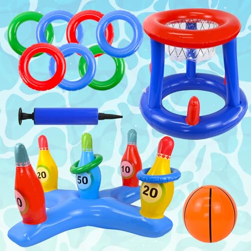 Joellfuner Aufblasbare Pool Spielzeug, Schwimmender Basketballkorb und Wurfkorbspielzeug + Bowling Kreuz Wurf Set, Pool Wassersport Spielzeug für Kinder und Erwachsene, Familien, Sommerparty Joellfuner Aufblasbare Pool Spielzeug, Schwimmender Basketballkorb und Wurfkorbspielzeug + Bowling Kreuz Wurf Set, Pool Wassersport Spielzeug für Kinder und Erwachsene, Familien, Sommerparty von Joellfuner