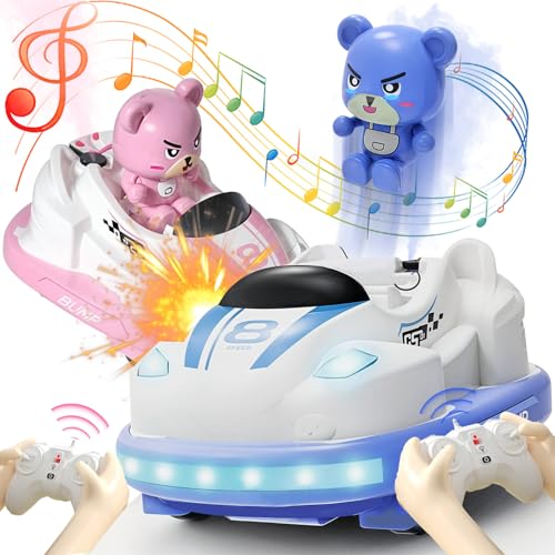 Joellfuner Ferngesteuertes Auto Spielzeug für Zwei Gegeneinander, 2 Pcs Ferngesteuerter Autoscooter für Kinder, Kollision Spielzeugauto, RC Autoscooter mit Musik, Licht und Spray, Geschenke für Kinder von Joellfuner