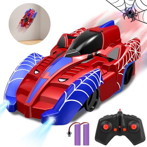 Joellfuner Ferngesteuertes Auto Spider, Ferngesteuertes Wand Klettern Auto mit LED-Vorne und Hinten Leuchtet, Laserwand kletterndes 360° Rotierbar, Geschenk zum Geburtstag für Kinder ab 3-9 Jahre von Joellfuner