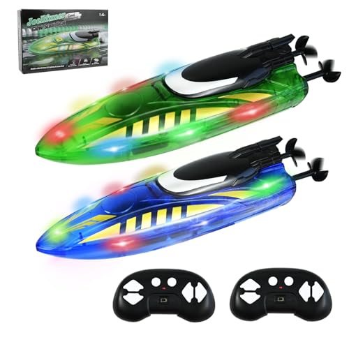 Joellfuner Ferngesteuertes Boot 2 Stück, RC Boot mit LED-Licht und 2 Batterien, 2,4-GHz hohe Geschwindigkeit Rennboot, Beidseitiger Fahrt, Ferngesteuerte Boote für Kinder & Erwachsene ab 8 Jahren von Joellfuner