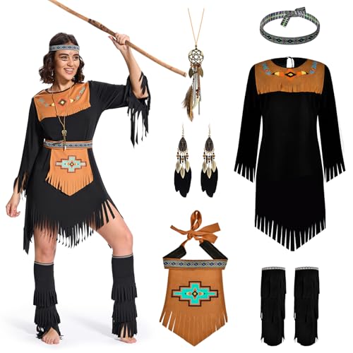 Joellfuner Indianer Kostüm Damen, Indianer Kleid Damen, Indianer Costume Damen Retro Ohrringe Haarband mit Stiefelüberzüge, Gürtel, Kopfbedeckung, Halskette, Ohrringe für Karneval Party (Damen, L) Joellfuner Indianer Kostüm Damen, Indianer Kleid Damen, Indianer Costume Damen Retro Ohrringe Haarband mit Stiefelüberzüge, Gürtel, Kopfbedeckung, Halskette, Ohrringe für Karneval Party (Damen, L) von Joellfuner