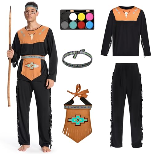 Joellfuner Indianer Kostüm Herren, Kostüm Indianer Herren, Faschingskostüme Indianer Herren Set mit Oberteil, Hose, Stirnband, Gürtel, Gesichtsfarb für Karneval Mottoparty (Herren, XL) Joellfuner Indianer Kostüm Herren, Kostüm Indianer Herren, Faschingskostüme Indianer Herren Set mit Oberteil, Hose, Stirnband, Gürtel, Gesichtsfarb für Karneval Mottoparty (Herren, XL) von Joellfuner