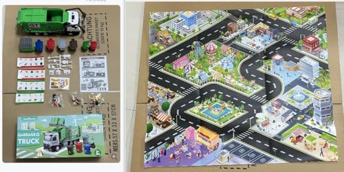 Joellfuner Müllauto Spielzeug, Legierung Müllabfuhr Kinder mit Licht, Sound und Mini Mülltonne, Müllwagen Spielzeug mit Stadtplan, Spielzeugauto Geschenk, Lernspielzeug für Jungen und Mädchen Joellfuner Müllauto Spielzeug, Legierung Müllabfuhr Kinder mit Licht, Sound und Mini Mülltonne, Müllwagen Spielzeug mit Stadtplan, Spielzeugauto Geschenk, Lernspielzeug für Jungen und Mädchen von Joellfuner