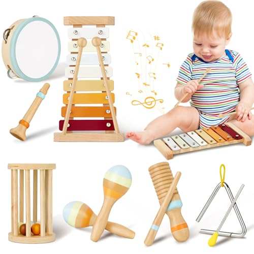 Joellfuner Musikinstrumente für Kinder, 10 Stück Percussion Instrumente Set für Babys, Musikinstrumente für Kinder ab 1 Jahr, Musikspielzeug Geburtstagsgeschenk von 1-3 Jahren von Joellfuner