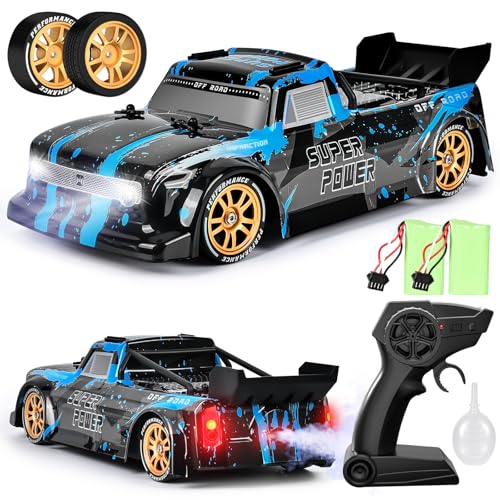 Joellfuner RC Drift Car, 1/14 4WD Drift Auto Ferngesteuert, 24km/h RC Auto mit 2.4 GHz Fernbedienung, Spray und Licht, Ferngesteuertes Spielzeugauto für Erwachsene und Kinder ab 8+ Jahre (Blau) von Joellfuner
