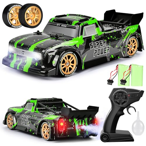 Joellfuner RC Drift Car, 1/14 4WD Drift Auto Ferngesteuert, 24km/h RC Auto mit 2.4 GHz Fernbedienung, Spray und Licht, Ferngesteuertes Spielzeugauto für Erwachsene und Kinder ab 8+ Jahre (Grün) von Joellfuner