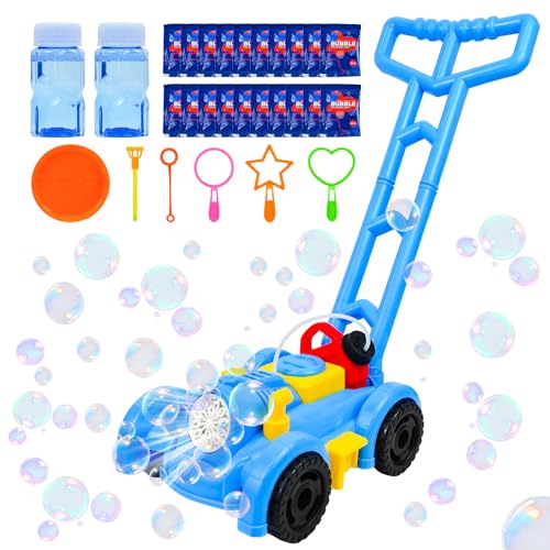 Joellfuner Rasenmäher Seifenblasenmaschine, Seifenblasen Rasenmäher für Kinder, Automatische Seifenblasenmaschine mit 12 Blasenlöcher, Bubble Machine für Jungen Mädchen Sommer Garten Hochzeit (Blau) von Joellfuner