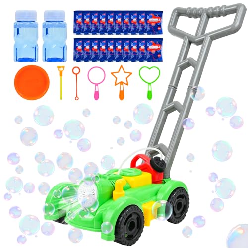 Joellfuner Rasenmäher Seifenblasenmaschine, Seifenblasen Rasenmäher für Kinder, Automatische Seifenblasenmaschine mit 12 Blasenlöcher, Bubble Machine für Jungen Mädchen Sommer Garten Hochzeit (Grün) von Joellfuner