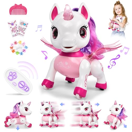 Joellfuner Roboter Hund, Ferngesteuerter Roboter für Kinder, Programmierbarer Intelligenter Interaktiver Spielzeug Roboter, Kreative Haustier Geschenke für Jungen und Mädchen (Roboter Einhorn-E) von Joellfuner