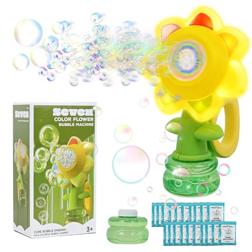 Joellfuner Seifenblasenmaschine, Automatische Seifenblasenmaschine, mit LED Licht Funktion des Kopfschüttelns, Handgriff Sunflower Bubble, Bubble Kinder Spielzeug Hochzeit Geburtstag Draußen (Gelb) von Joellfuner